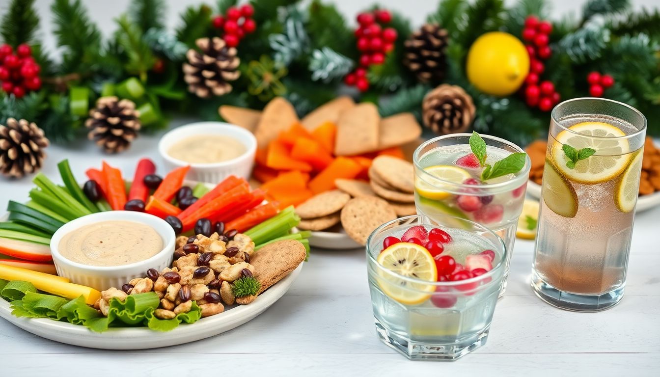 image of a holiday snack table filled with nutritious, low-calorie options, perfect for managing weight gain during the festive season.