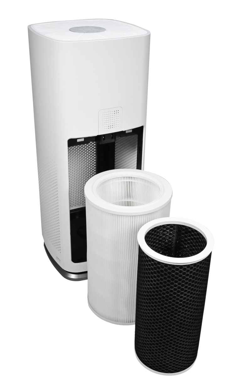 AirDoctor air purifier with advanced filtration system, featuring HEPA and carbon filters designed to capture allergens, dust, smoke, and airborne pollutants for cleaner indoor air.