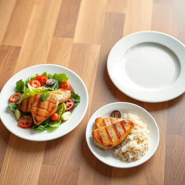 Portion control comparison using small and large plates, illustrating how smaller plates can help create a fuller visual and support weight loss efforts.

