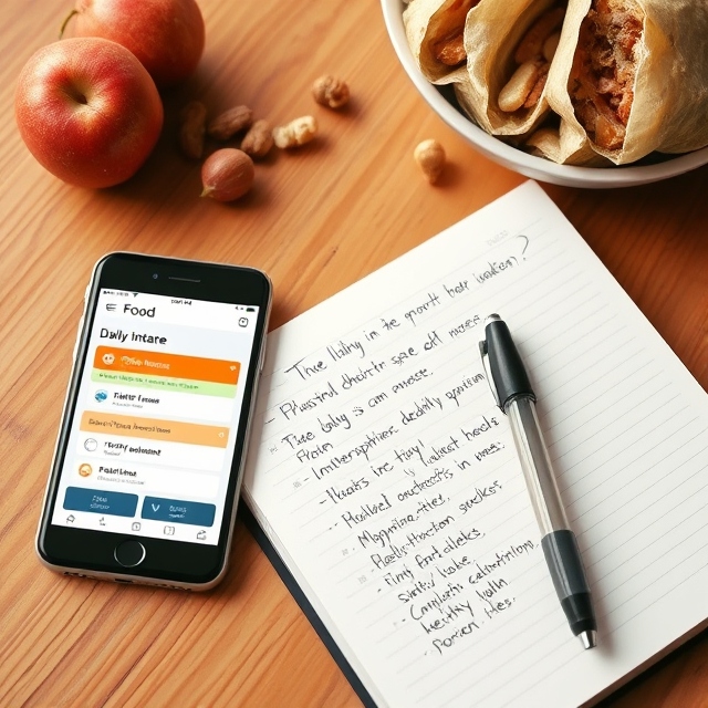 Food tracking app and handwritten meal diary to increase portion awareness.