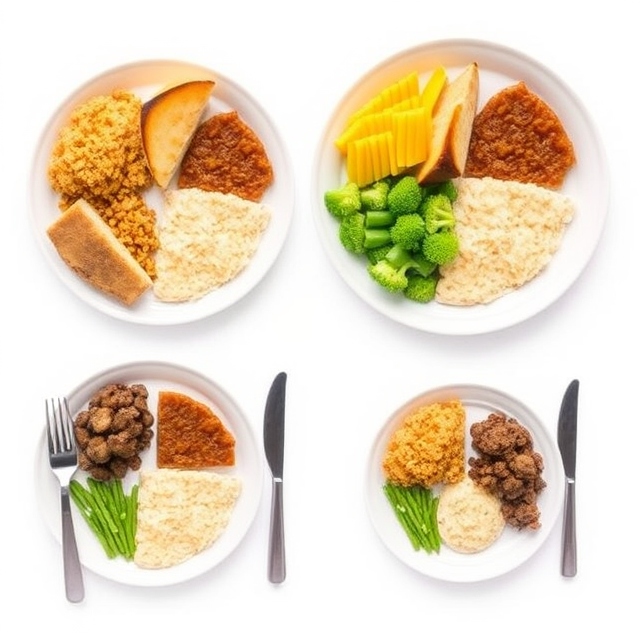 Comparison of food portions on different plate sizes to demonstrate portion control.