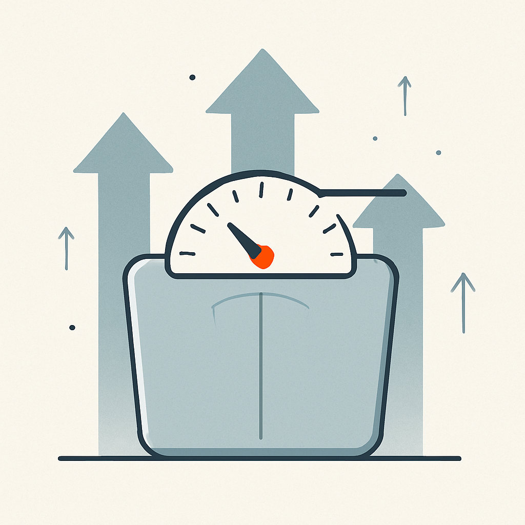 Abstract illustration of a weight scale with arrows; the indicator shows a flat line, representing a weight‑loss plateau