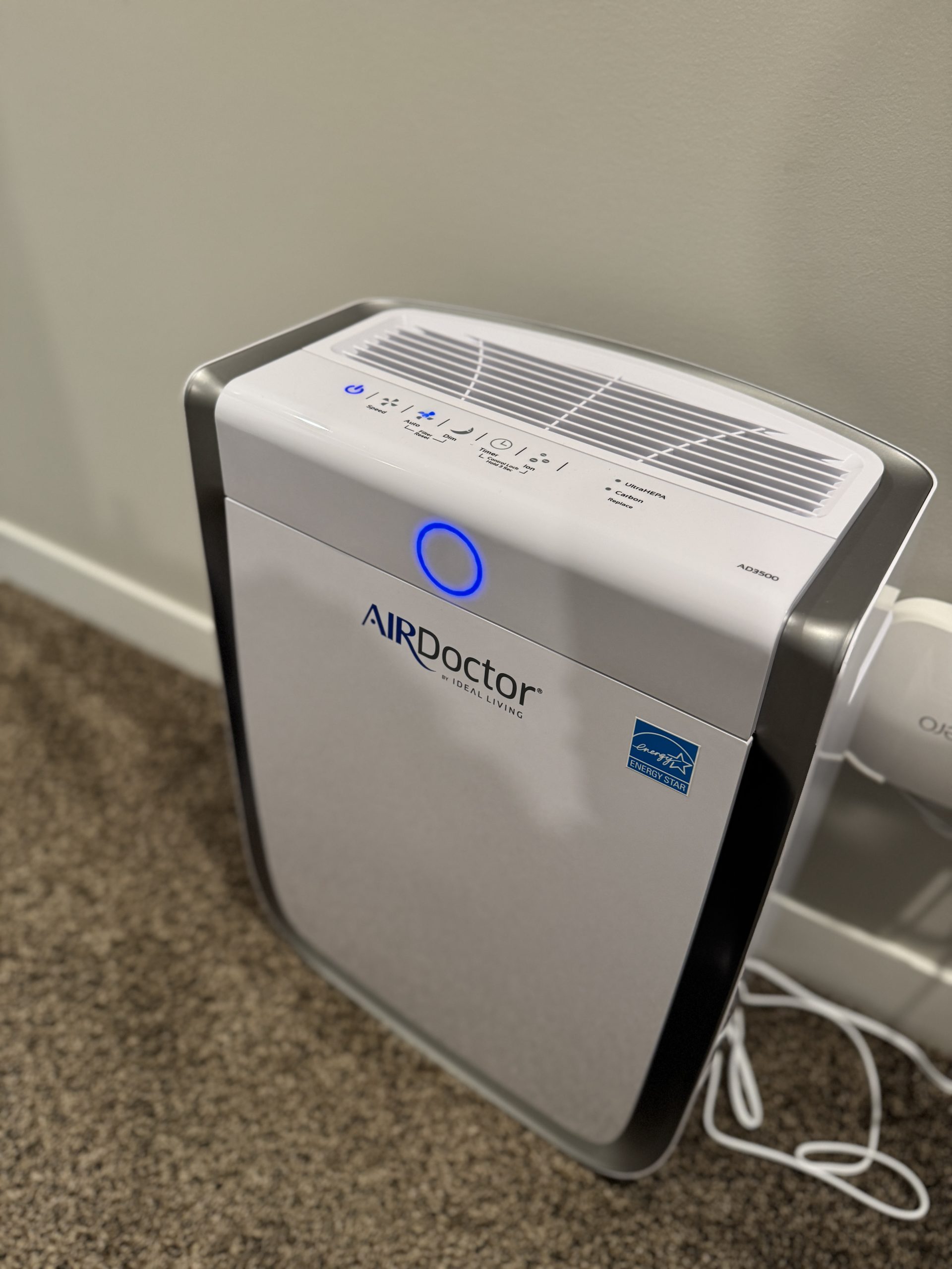 AirDoctor 3500 running quietly in a bedroom overnight for allergy relief