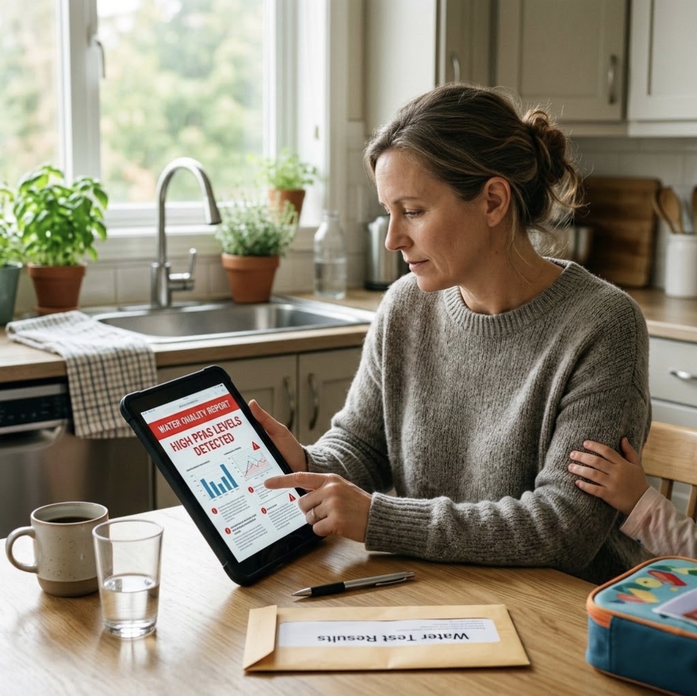 parent reviewing a water quality test report at home