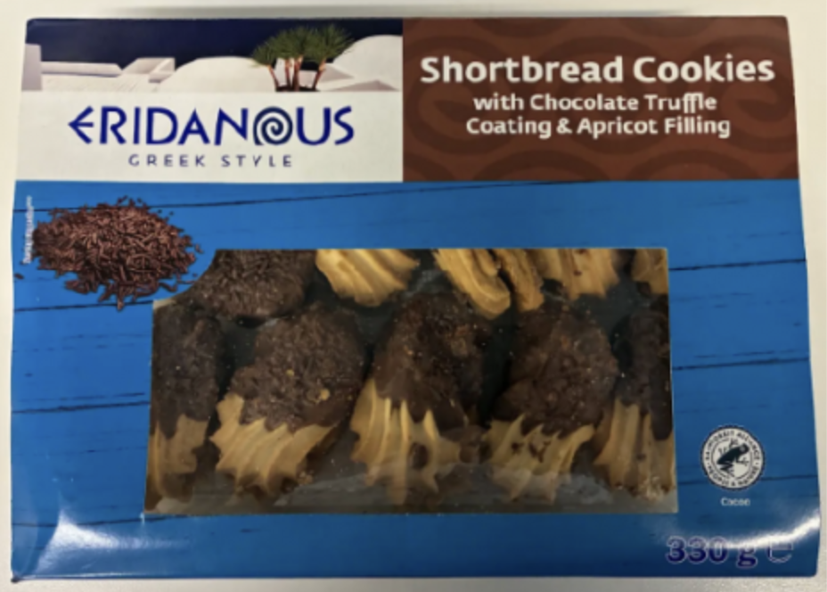 Eridanous shortbread cookies included in the Lidl cookie recall due to undeclared wheat, soy, milk, and egg allergens.