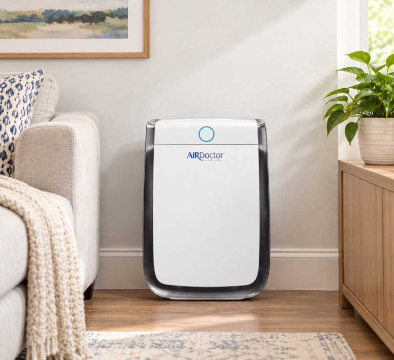 AirDoctor 3500 air purifier standing in a living room