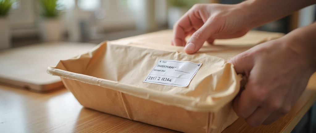 Checking the use-by date on a refrigerated soup kit package