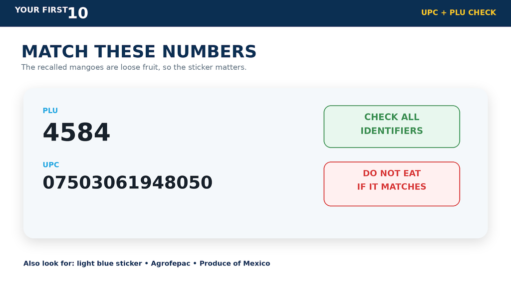 PLU 4584 and UPC 07503061948050 for recalled Martina mangoes