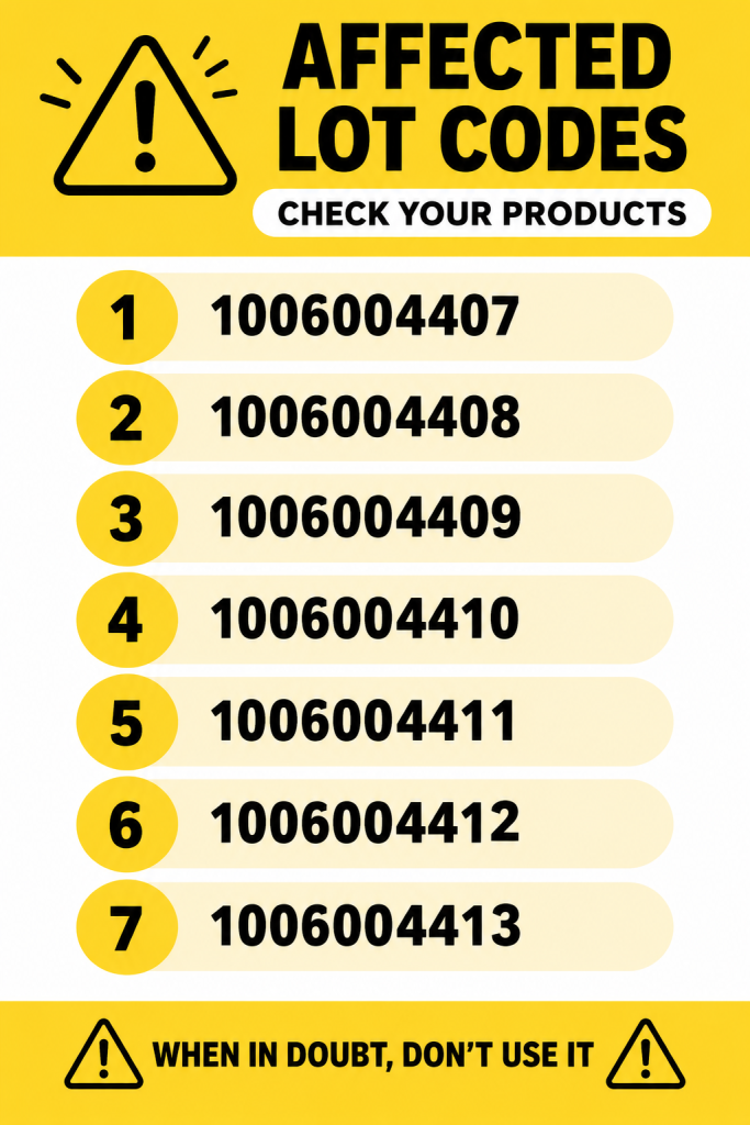 List of the seven recalled lot codes for the Costco jalapeño recall