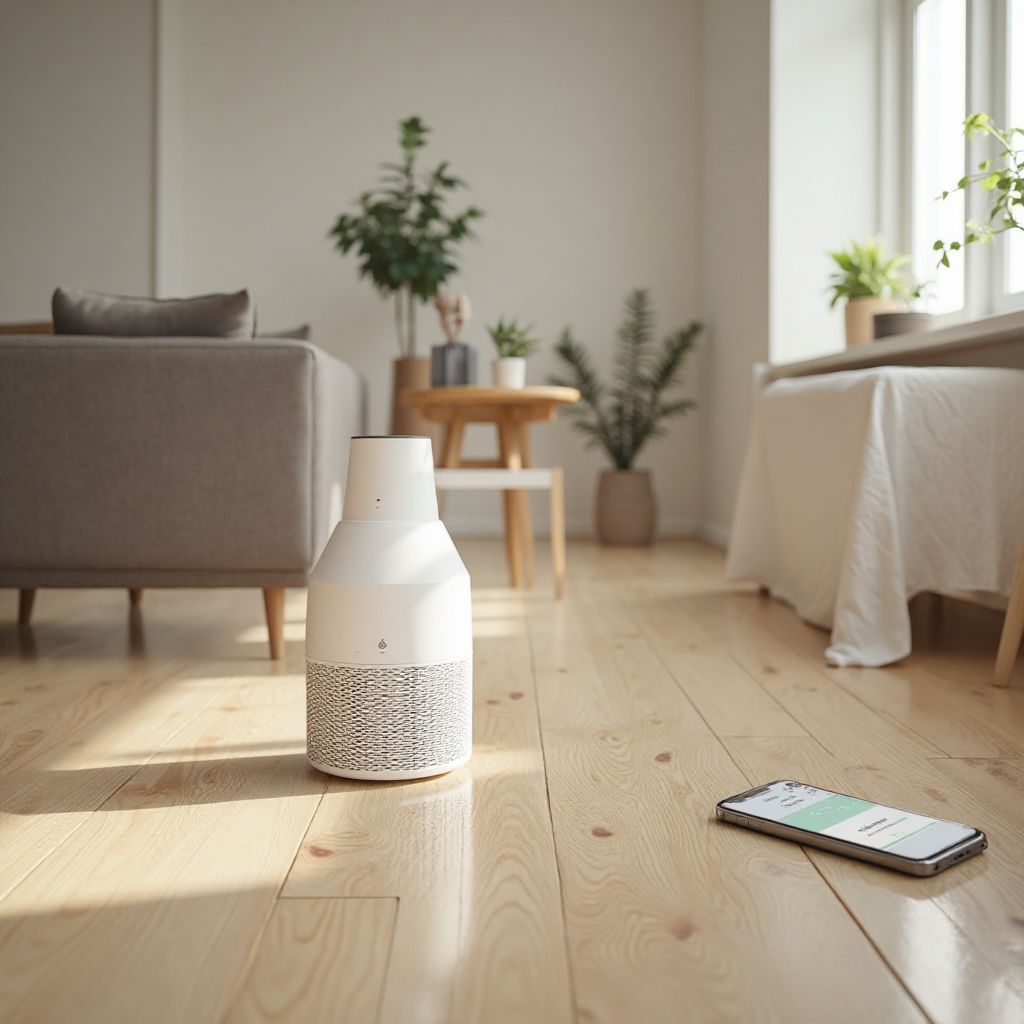 LEVOIT Vital 200S-P smart air purifier with smartphone app control nearby