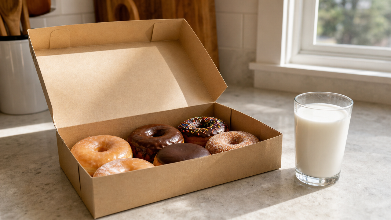 Box of mini donuts next to a glass of milk, illustrating the undeclared milk allergen recall